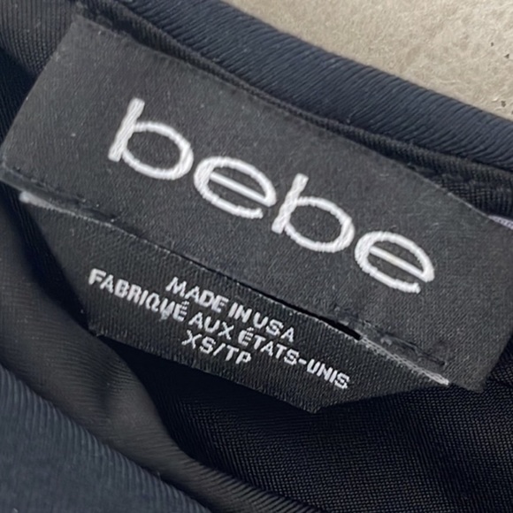 🆕 BEBE cocktail and party dress black one Shoulder with mesh accent Size XS - Picture 6 of 7